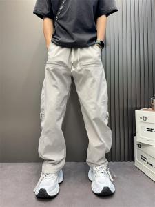 Spring Summer Mens Loose Fit Casual Pants Straight Leg Pure Color Workwear Trousers Fashionable Korean Style Knife Edge