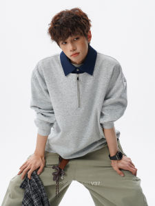 V37 | Color Block Half Zip Loose Sweatshirt For Men Autumn
