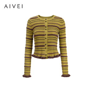 AIVEI | Youthful Fluffy Stripe Knit Cardigan