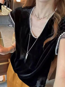 Shalldoer | เสื้อเชิ้ตแขนกุดลูกไม้หนักสำหรับผู้หญิง ฤดูร้อน 2025 เสื้อเชิ้ตคอวีแขนสั้นสีพื้นแบบลำลอง ทรงหลวม ใส่ได้หลายโอกาส