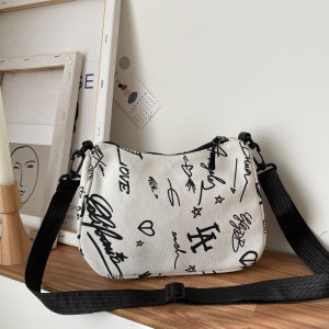 New Simple Canvas Ins Printed Crossbody Bag for Women 2020 Trendy Student Single Shoulder Network Red Bag Casual Zipper Closure