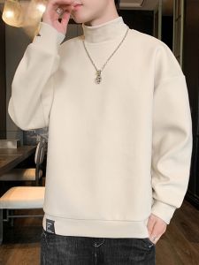 ROMON | Romon Mens High Collar Long Sleeve T-Shirt Casual Loose Fit Solid Color Sweatshirt Fashionable Urban Style Autumn Winter New Arrival