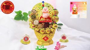 Tháp tỏi phong thủy di lạc gật đầu vẫy quạt năng lượng có đèn - TỎI CÁT TƯỜNG