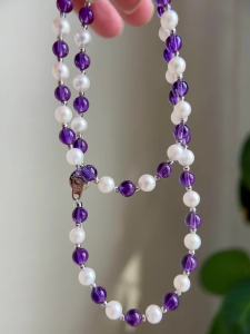 Montagne Jewelry Natural Amethyst Choker Akoya Pearl Necklace