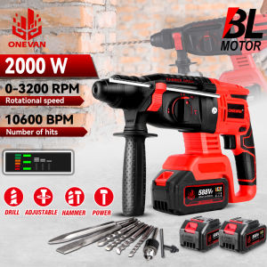 ONEVAN 10600IPM Brushless Cordless Rotary Hammer Drill Rechargeable 360 Degree Adjustable 4 Functions Electric Hammer Impact Drill For Makita 18V Battery