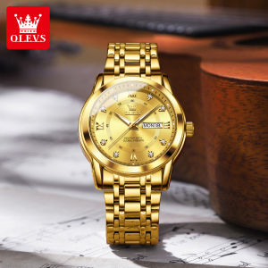 OLEVS Watch For Men Waterproof Quartz Stainless Steel Luminous Gold White Relo For Man With Box