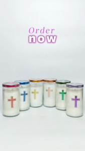 Flair SG Gold Small Glass Candle Lamay Prayer Candle with Cross | Smokeless | 58 Hour Burn | 12cm