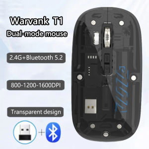 Warvank T1 Transparent Wireless Mouse Dual Mode 2.4G Bluetooth-compatible Rechargeable Silent Mouse For iPad PC Laptop