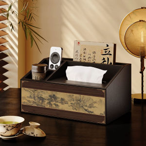 New Chinese Style Leather Tissue Box Home Living Room Hotel Multi-functional Tea Table Storage Box Dust-proof Design Rectangular