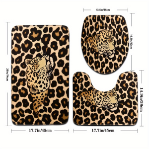 VIKAMA Da Báo Cheetah Bộ Thảm Phòng Tắm 3 Món Chống Trơn Trượt Thấm Hút Nước Hình Chữ U Thảm Vệ Sinh Phong Cách Hiện Đại Trang Trí Sàn Nhà