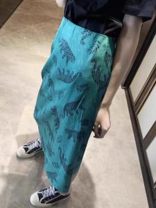 Retro Green Chiffon Leopard Print Midi Half Skirt Womens Spring Summer plus Size High Waist Print A-Line Bodycon Skirt