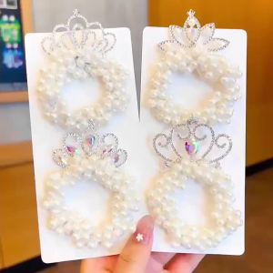 Fashion Pearl Crown Princess Girls Hair Rope Elastic Children Ties Girls Hair Accessories