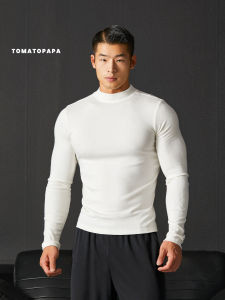 เสื้อยืดคอกลมแขนยาวผู้ชาย TOMATOPAPA ทรงเข้ารูป ยืดหยุ่น กระชับสัดส่วน สำหรับวิ่งออกกำลังกาย วิ่ง เสื้อชั้นในกีฬา ผ้าฝ้ายผสม
