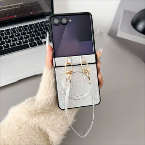 szhaiyu | Leather Magnetic Case For Magsafe with Wrist Strap Shockproof Hinge Protective Cover for Samsung Galaxy Z Flip 8 7E 7 6 5 4 3
