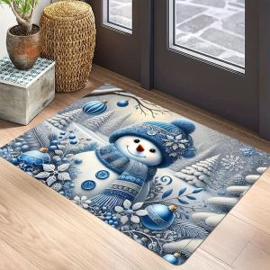 VIKAMA Christmas Snowman Welcome Mat - Washable Bedroom Kitchen Entrance Floor Mat Anti-Slip Carpet Holiday Home Decoration