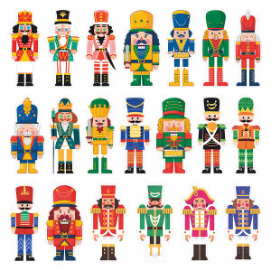 สติกเกอร์ธีมนัทแครกเกอร์ 200 ชิ้น – ดีไซน์ทหารคริสต์มาสวินเทจ สติกเกอร์แบบด้านติดเองสำหรับงานสมุดภาพ สมุดบันทึก ของขวัญ