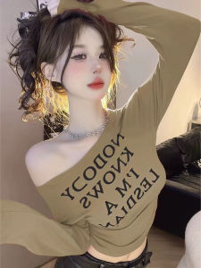 Áo Thun Tay Dài Ôm Vừa Vặn Cổ Chữ V in Chữ Phong Cách Ngọt Ngào Mùa Thu 2025 Cho Nữ