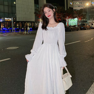 Elegant White Dress Gentle Style Spring Autumn 2025 New French Waist Cinching Slimming Sweet Temperament Inner Fairy Skirt