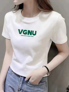 Summer Short Sleeve round Neck Cotton T-Shirt Womens Slim Fit Fashionable White Pure Cotton Top Korean Style Commute Wind