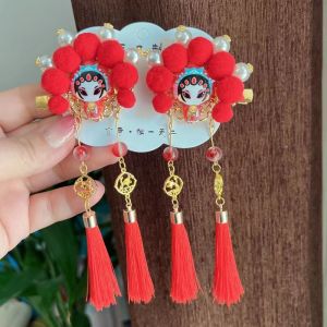 Princess Style Childrens New Year Hair Accessories Ball Tassel Hair Clips Traditional Chinese Costume Girls Fashion Accessories