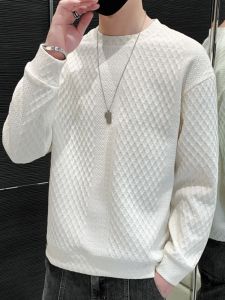 ROMON | Romon Mens Knitted Long Sleeve Sweatshirt Round Neck Big Size T-shirt Spring Autumn Fashion Casual Antibacterial Base Shirt