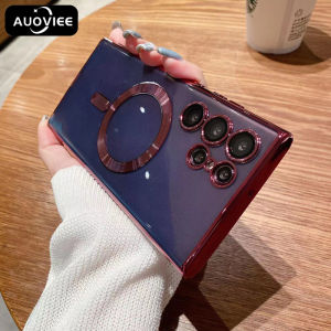 AUOVIEE For Samsung S22 S23 Ultra Magsafe Case Luxury Transparent Silicone Plating Cover for Galaxy S21 S22 Plus Case Glass Camera Protector