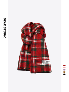 K-style Red Pattern Sewing Artificial Cashmere Scarf Womens Autumn and Winter Couple Warm All-Matching Atmosphere Shawl Scarf