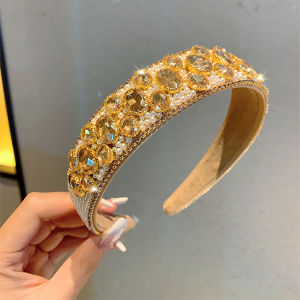 Elegant Pearl Headband with Heavy Rhinestones Hairband for Women Fashionable Hair Accessories Increased Cranial Height