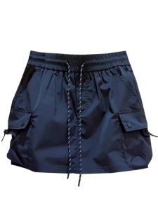 Váy Ngắn Chữ a Cạp Cao Màu Xanh Lam Tím Dành Cho Nữ Mùa Thu Phong Cách Mới Váy Công Sở Lưng Thun Váy Ngắn Chữ a Bó Sát