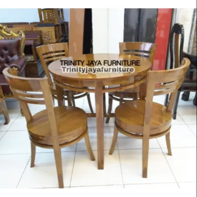 Meja Makan Jati Bulat Set 4 Kursi/trinityjayafurniture