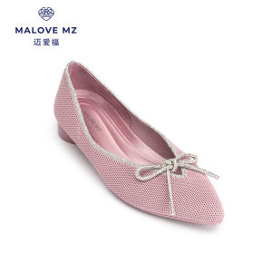 Malove MZ Fashion Pointed Toe Low Heel Womens Single Shoes Water Diamond Butterfly Knot Commute Casual Shoes Slip-On