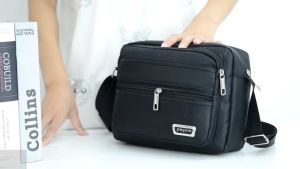 Fashion handbag shop กระเป๋าลำลองสำหรับบุรุษกระเป๋าสะพายไหล่ลายเส้นทแยงมุมกันน้ำสีทึบกระเป๋าป้องกันคราบสกปรก swaon121.th