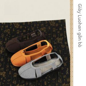 Giày Luohan Thương Hiệu LeChen Cotton Vải Bông Slip-On Thoáng Khí Thoải Mái Giày Mũi Tròn Mùa Hè Giày Nam Phong Cách Thể Thao