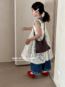 Korean Style Girls Lace Strap Dress Summer New Fashion Cool Thin Unique Design Dress Soft mid High Waist Daily Wear for Kids