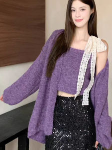 Áo Len Cardigan Dệt Kim Cổ Chữ V Tay Rộng Cho Nữ Mùa Thu Năm 2025 Áo Khoác Ngoài Dày Đa Năng Áo Khoác Ngoài Hai Mảnh