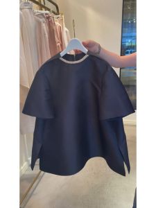 Elegant Black French Style Short Sleeve Loose Top for Women Stylish Design Summer Fashion High End Casual Polyester Fiber