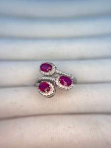 Triple Ruby Halo Ring in 925 Sterling Silver ✨❤️