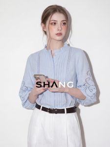 SHANGSHA | Autumn Chic Unique Design French Style South French Holiday Lace Embroidered Shirt