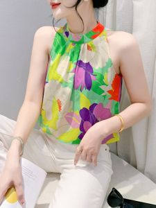 Street Style Printed No Sleeve Tank Top Womens Fashionable French Design Chic Snowflake Short Necklace Shirt