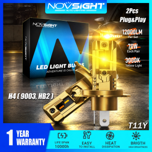 Đèn LED ô tô Novsight T11Y ánh sáng vàng 3000K H4/9003/HB2 dùng cho đèn pha/cốt 70W 12000LM siêu sáng mini 1:1 cắm là dùng 2 bóng