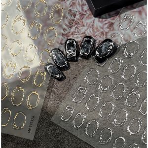OIMG | Metal French Frame Nail Stickers Hot stamping Circle Nail Stickers Irregular Hollow Line self-adhesive 3D Nail Art Stickers DIY