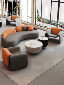 Modern Minimalist Office Waiting Area Sofa Set Luxury Hotel Lobby Reception Guest Meeting Beauty Salon Arc Shaped Couch