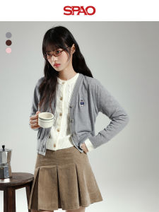 Woodie Series SPAO 25 Years Spring Bear Lady Open Cardigan Sweater Long Sleeve V-Neck Regular Length Fiber Blend Womens Knitwear