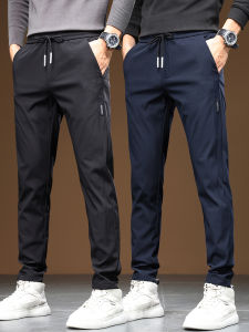 Spring Autumn Casual Straight Leg Pants Mens Loose Waist Sports Fashionable Urban Style Long Pants Anti-Wrinkle Black Grey White