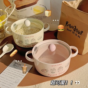 ชามมาม่า ชามเซรามิก พร้อมฝาครอบกระจกช้อน🔥สไตล์เกาหลี🔥เข้าไมโครเวฟได้