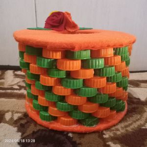 Kerajinan dari tutup botol/Tempat tisu rol.