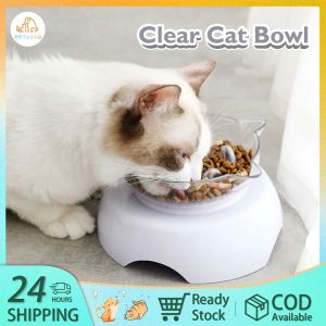 【PETZOOM】Cat Bowl Tilt 15 ° Transparent Plastic Bowl Cat Food Bowl Cute Round Bottom Oblique Mouth Single Bowl Cat Pet Feeding Bowl