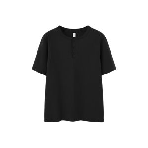 Áo Thun Cổ Tròn Cotton Lanh Phong Cách Mỹ Thường Ngày Mùa Xuân 2025 Dành Cho Nam Áo Sơ Mi Cơ Bản Cổ Henry