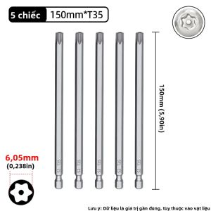 Bộ Mũi Vặn Vít Torx Từ Tính 1/4" Hex Shank T6-T40 Đầu Rỗng Hình Hoa Mai Thép S2 Dùng Cho Dụng Cụ Cầm Tay Điện.