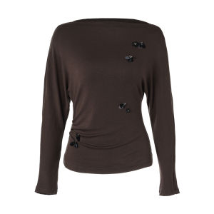 Wool Hand-beaded Off-shoulder Waist-fitted Knit Top